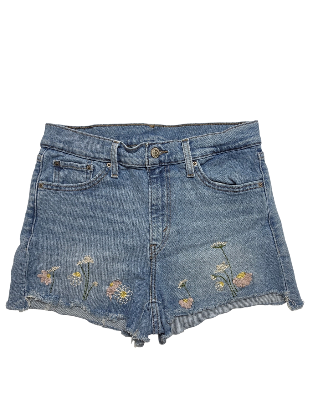 Levi's | High Rise Floral Embroidered Jean Cutoff Shorts Stretch Festival Boho